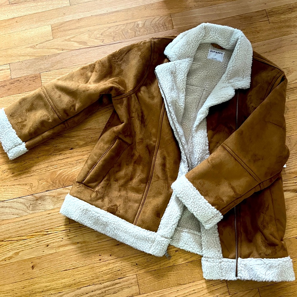 Old Navy Suede Sherpa Motorcycle Jacket